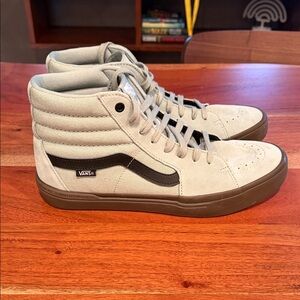 Vans High Top Suede Sneakers - Light Gray with Black Stripe